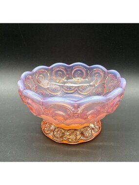 Vintage LE Smith Pink Opalescent Moon Stars Compote Candy Bowl 4.5” Glass